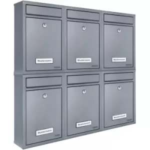 Deuba - 6x Wall Mounted Letter Box Steel Square Mailbox Lockable Key Outdoor Postbox Post System unit Silver