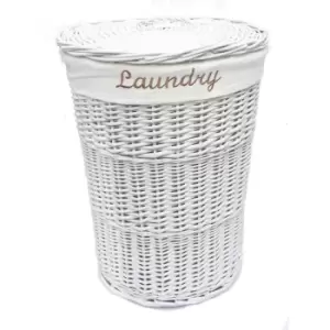 Wicker Round Laundry Basket With Lining [White Laundry basket (Small)(42.5x30cm)] - White