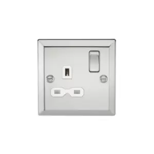 Knightsbridge - 13A 1G dp Switched Socket with White Insert - Bevelled Edge Polished Chrome