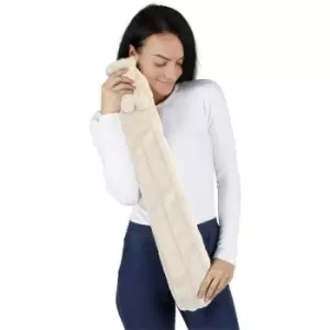 Hot Water Bottle Extra Long Hot Water Bottle with Faux Fur Cover, Pain Relief Comfort Removable Cover (Cream)