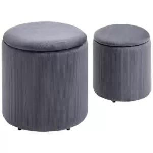 HOMCOM Modern Storage Ottoman with Removable Lid, Fabric Storage Stool, Foot Stool, Dressing Table Stool, Set of 2, Grey