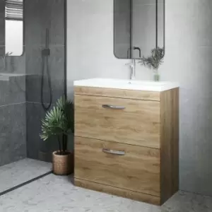 Athena Floor Standing 2-Drawer Vanity Unit with Basin-4 800mm Wide - Natural Oak - Nuie