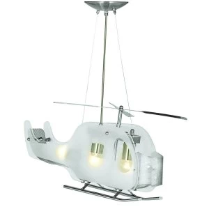 3 Light Ceiling Pendant Satin Silver, Glass Helicopter, E27