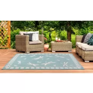 Lord Of Rugs - Terrace Dragonfly Flatweave Outdoor Indoor Bordered Teal Rug in 120 x 170cm (4x5'6'')