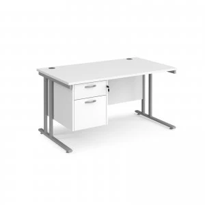 Maestro 25 SL Straight Desk With 2 Drawer Pedestal 1400mm - Silver can
