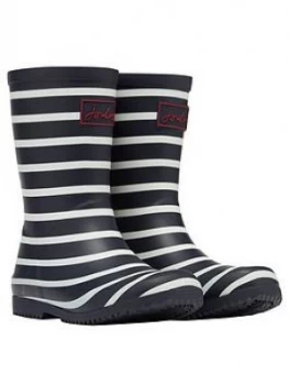 Joules Boys Stripe Roll Up Wellies - Navy, Size 3 Older