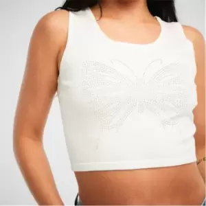 Missguided Butterfly Diamante Knit Crop Top - White