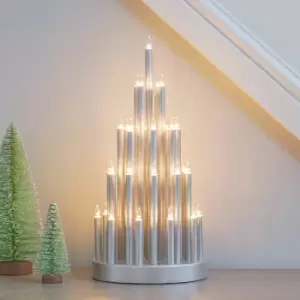 33cm Indoor Silver Tiered Effect LED Candle Bridge Warm White Window Home Table Decoration