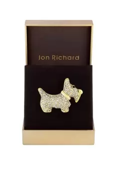 Gold Plated Crystal Pave Small Scotty Dog Brooch - Gift Boxed