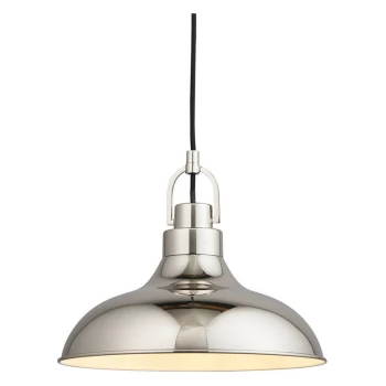 Endon Collection Lighting - Endon Crofton Dome Ceiling Pendant Light Polished Nickel, Gloss White Inner Shade