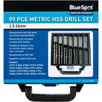 Bluespot - 20348 99 Piece Metric HSS Drill Set (1.5-10mm)