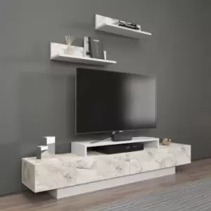 Decorotika - Lusi 180 Cm Wide Modern tv Unit With Shelves , tv Cabinet With Two Doors,TV Stand With Two Cabinets- Lowboard Up To 81 TVs - White