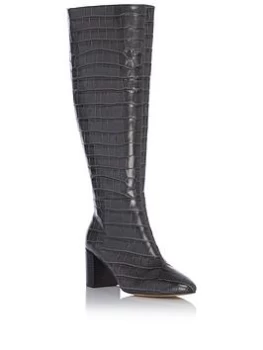 Dune Grey Leather 'Saffia' Mid Block Heel Over The Knee Boots - 4