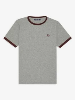 Fred Perry Ringer T-Shirt, Grey Marl, Size 2XL, Men