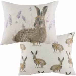 Evans Lichfield - Standing Hare Wildlife Print Cushion Cover, Multi, 33 x 43 Cm
