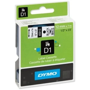 Dymo D1 45013 Black On White Label Tape 12mm x 7m