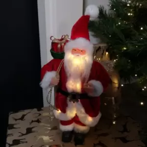 43cm Battery Operated Lit Traditional Red Santa with Sack Christmas Decoration