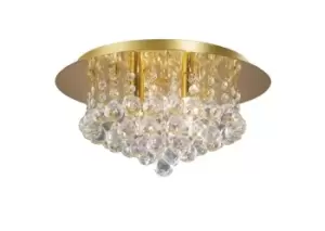 Dahlia Flush Ceiling, 350mm Round, 4 Light G9 Crystal French Gold