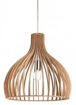 1 Light Cage Ceiling Pendant Natural Wood, E27