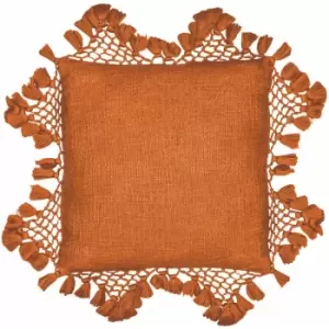 Thelinenyard - The Linen Yard Anko Marcrame 100% Cotton Tasselled Cushion Cover, Pecan, 45 x 45 Cm