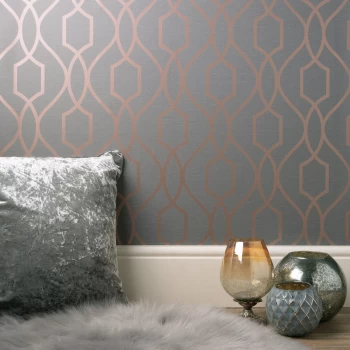 Fine Decor Fine Decor Trellis Wallpaper - Copper / Charcoal