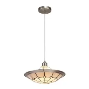 1 Light Ceiling Pendant E27 With 35cm Tiffany Shade, Grey, Crystal Centre, Satin Nickel Brass Trim, Satin Nickel - Luminosa Lighting