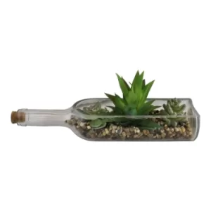 3 Assorted Faux Succulents In A Glass Bottle