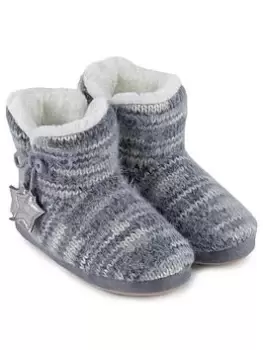TOTES Fluffy Knit Moon And Stars Boot Slipper - Grey, Size 3-4, Women