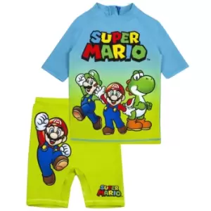Super Mario Boys Short-Sleeved Swim Set (11-12 Years) (Blue/Green)