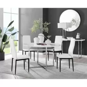 Furniture Box Adley White High Gloss Storage Dining Table and 4 White Milan Black Leg Chairs