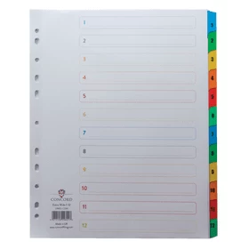 Concord Index 1-12 A4 Extra-Wide for Punched Pocket White with Multi-Colour Tabs 09801/CS98