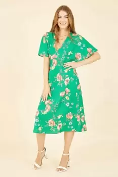 Green Floral Kimono Midi Dress