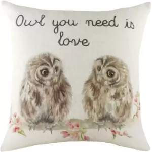 Evans Lichfield Hedgerow Owl Cushion Cover (One Size) (Off White/Brown/Pink)