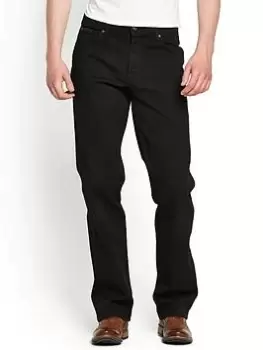 Wrangler Mens Texas Stretch Straight Jeans - Black, Size 34, Inside Leg R=32", Men