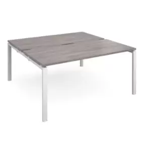 Adapt sliding top back to back desks 1600mm x 1600mm - white frame and grey oak top
