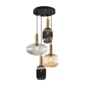 Norma 4 Light Cluster Pendant Ceiling Light Black, Brass, 3 Crystal Tones, E27