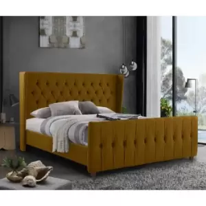 Envisage Trade - Clarita Upholstered Beds - Plush Velvet, Super King Size Frame, Mustard - Mustard