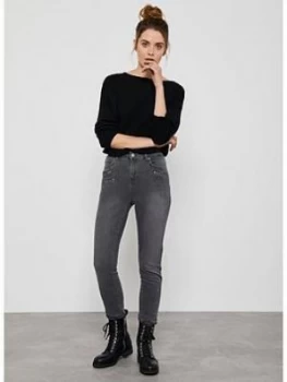 Mint Velvet Denver Biker Jeans - Grey, Size 16, Women