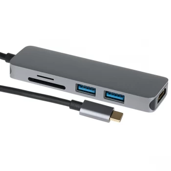Nikkai USB Type-C to Multi-Port USB-A 3.0 x 2 / HDMI / SD / MicroSD Docking Station - Silver