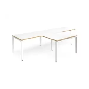 Bench Desk 2 Person With Return Desks 3200mm White/Oak Tops With White Frames Adapt