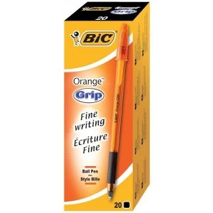 Bic Orange Grip Translucent Barrel Ballpoint Pen 0.8mm Tip 0.3mm Line Black Pack of 20 Pens