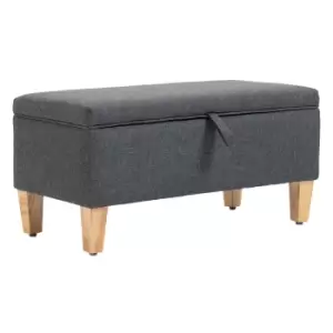 HOMCOM Linen Storage Ottoman Padded Footstool with Rubberwood Legs Ideal for Bed End, Shoe Bench, Seating, Dark Grey