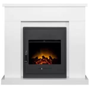 Lomond Fireplace in Pure White with Oslo Electric Inset Stove in Black, 39" - Adam