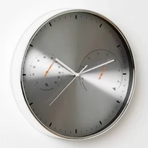 HOMETIME Silver Clock with Temperature & Humidity Gauge