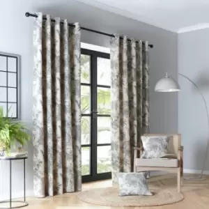 Saranda Tropical Print Cotton Rich Eyelet Lined Curtains, Charcoal, 66 x 72" - Fusion