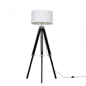 Clipper Black Wood Floor Lamp with XL White Reni Shade