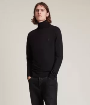 AllSaints Mens Mode Merino Roll Neck Jumper, Black, Size: XL