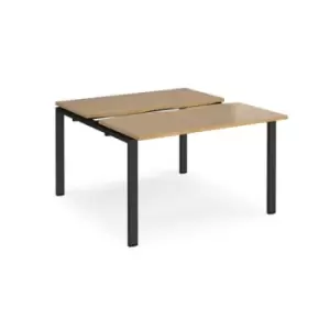 Bench Desk 2 Person Starter Rectangular Desks 1200mm With Sliding Tops Oak Tops With Black Frames 1200mm Depth Adapt