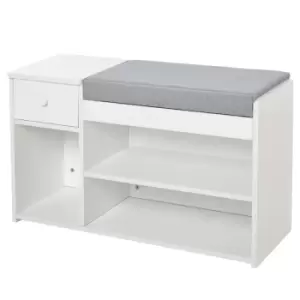 Homcom Multi Storage Shoe Bench Drawer 3 Compartments White Grey Seat