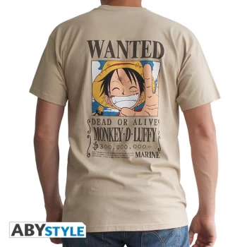 One Piece - Wanted Luffy Mens XX-Large T-Shirt - Beige